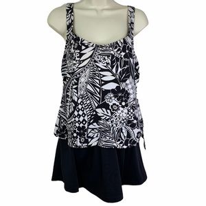 Azul Women’s Skirted One Piece Swimsuit Black and White